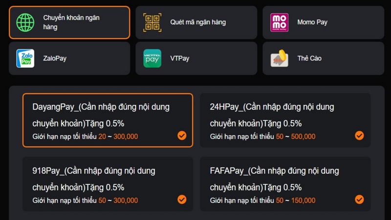 Nạp rút tiền tại trang game được thực hiện siêu tốc chỉ vài phút