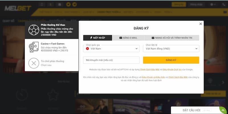 Hướng dẫn tạo tài khoản Melbet