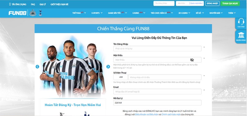 Xác nhận đăng ký Fun88 sau khi mọi thông tin cung cấp hợp lệ