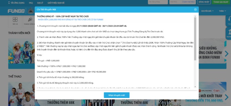 Đăng ký nạp tiền lần đầu sẽ nhận về 100% giá trị tới 2000K 