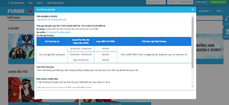 Trải nghiệm cá cược E-SPORTS được tặng ngay 300K 
