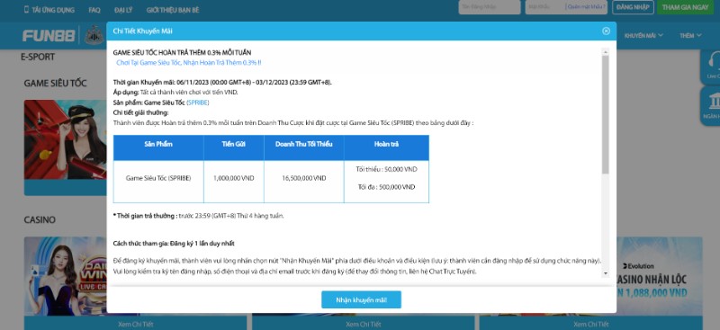 Tham gia game siêu tốc nhận hoàn trả về 0,3% 