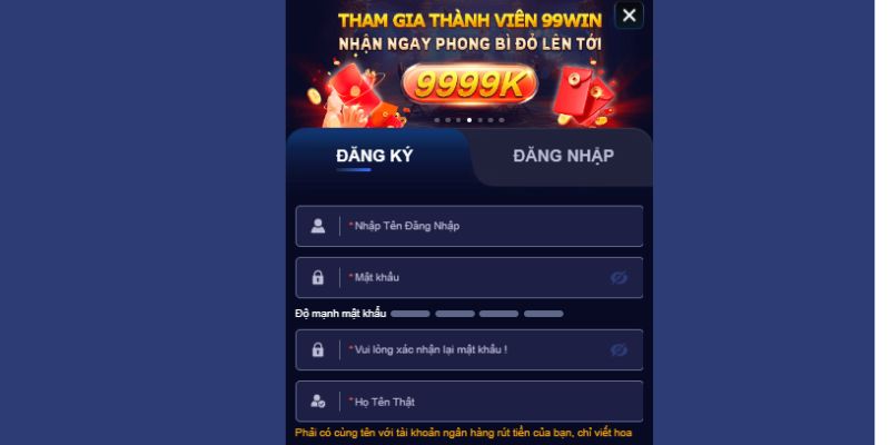 Cách đăng ký tài khoản nhà cái 99WIN