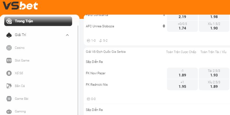 Một số sảnh game hấp dẫn có tại nhà cái VSBET